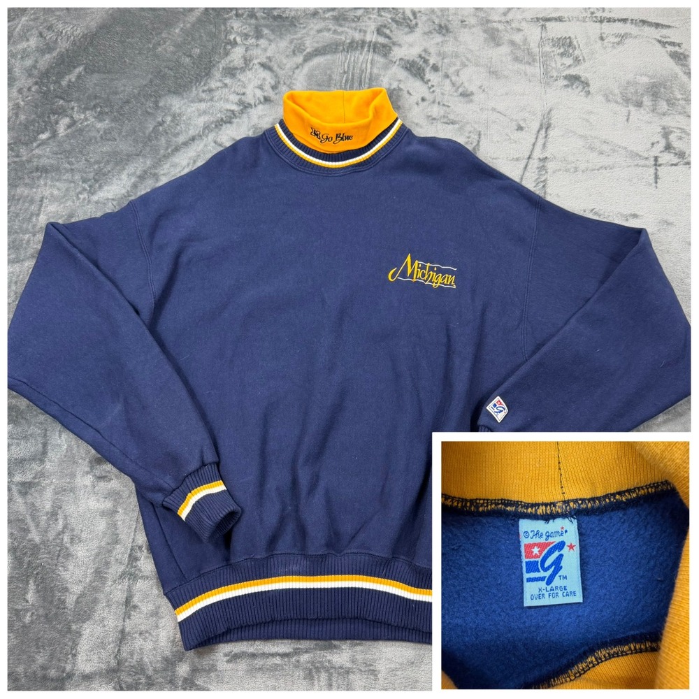 Vintage 80s The Game Michigan Wolverines Sweatshirt Navy Blue Yellow Mens XL USA